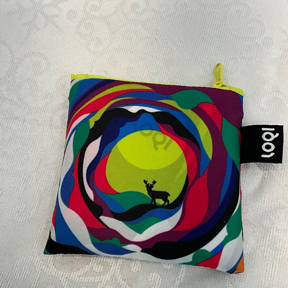Loqi Eco-Friendly Reusable Shopping Tote Bag Set Dog & Psychedelic Print‎ set/2